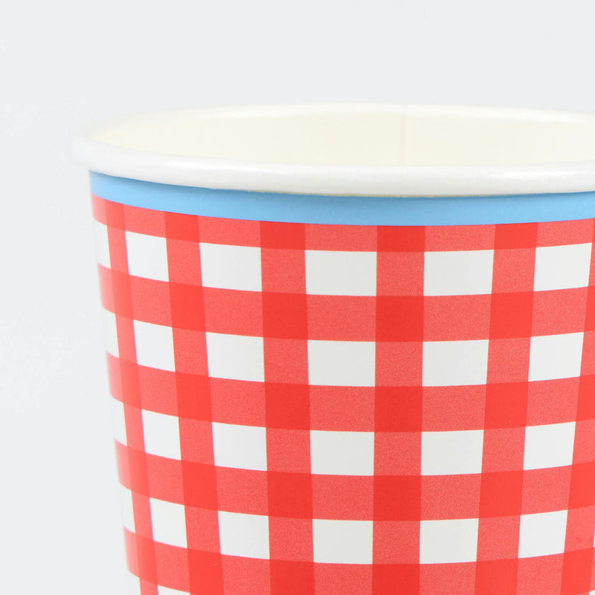 Red Gingham Paper Cups (x 8)