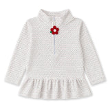 Printed Velour Half Zip Top with Flower Pull