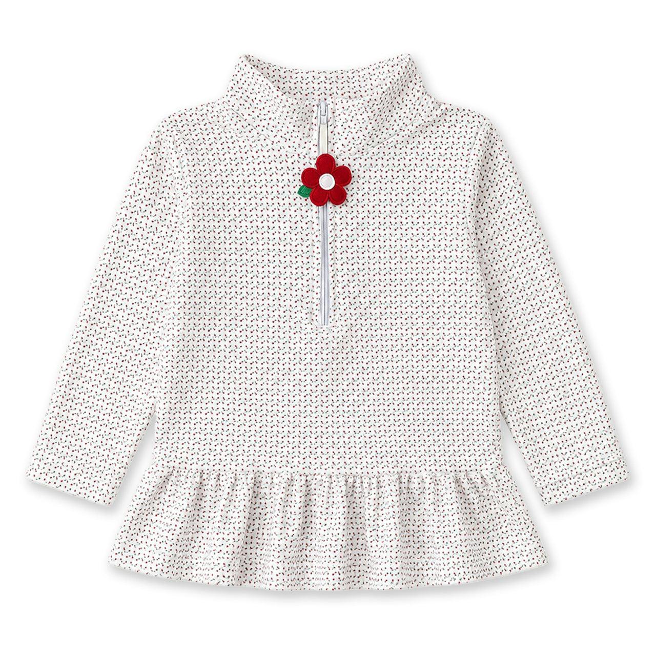 Printed Velour Half Zip Top with Flower Pull
