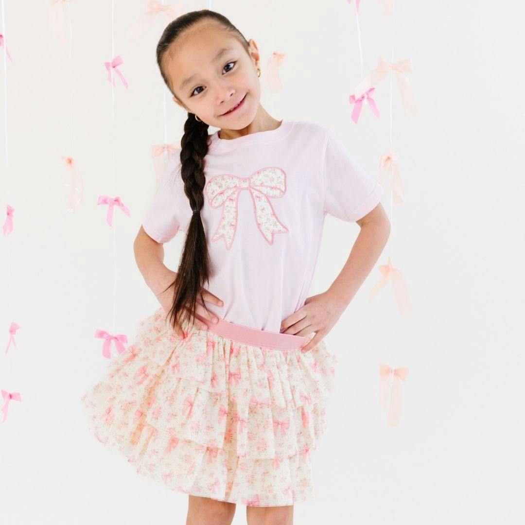 Ditsy Floral Bow Patch Short Sleeve T-Shirt