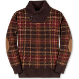 Big Kids Organic Long Sleeve Intarsia Shawl Collar Sweater with Elbow Patches, Brown