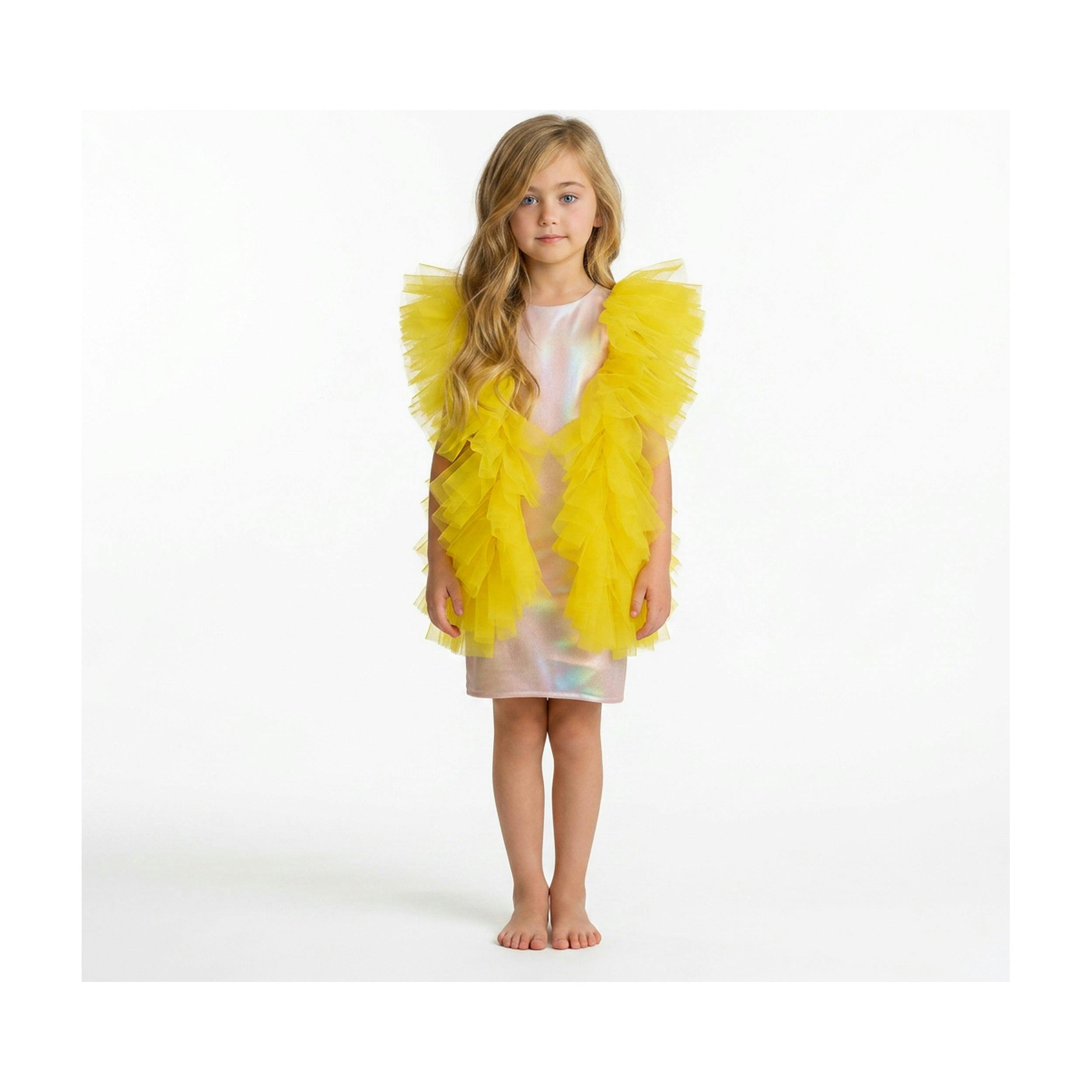 Radiant Yellow Fairy Wings Tulle Birthday Dress for Girls