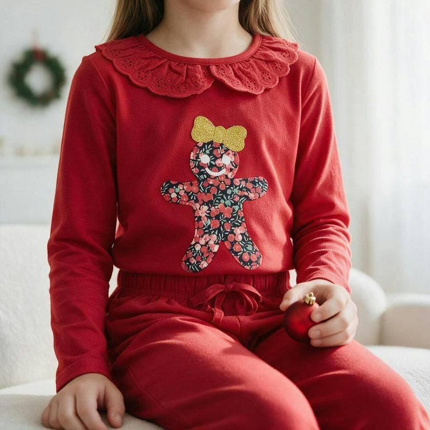 Liberty of London children's Gingerbread frilled pyjamas - red