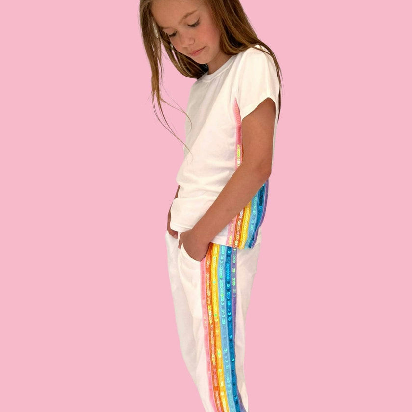 White Rainbow Sequin 2-Piece Jogger Set