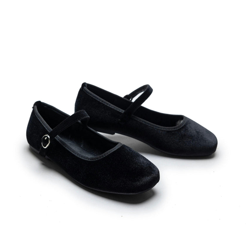 Black Michelle Satin Velvet Flats