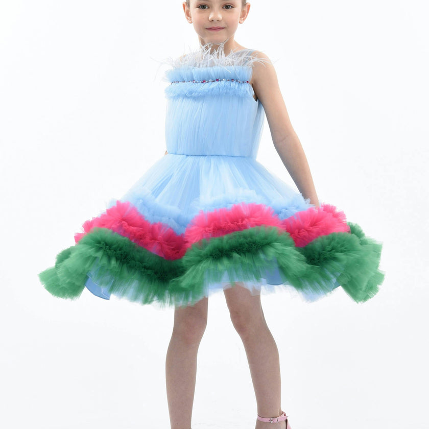Blue Granada Ruffle Tulle Dress