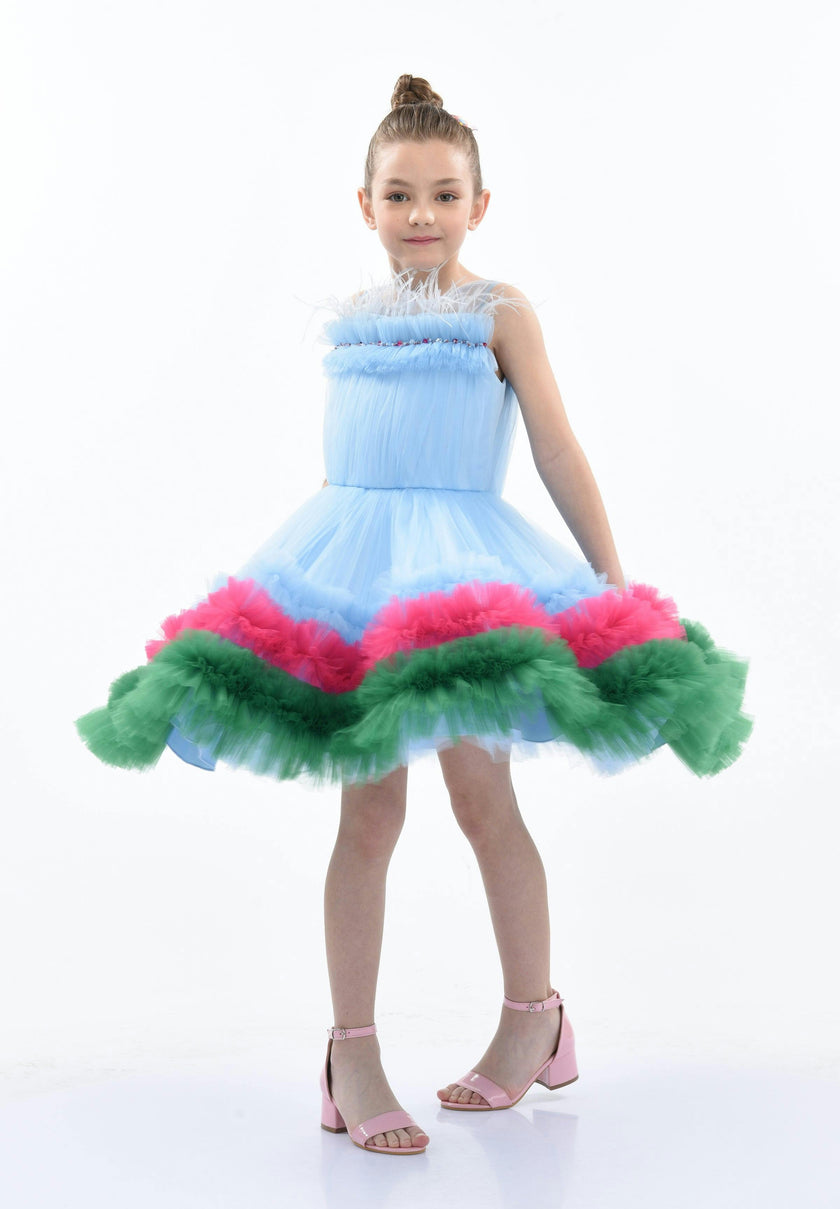 Blue Granada Ruffle Tulle Dress