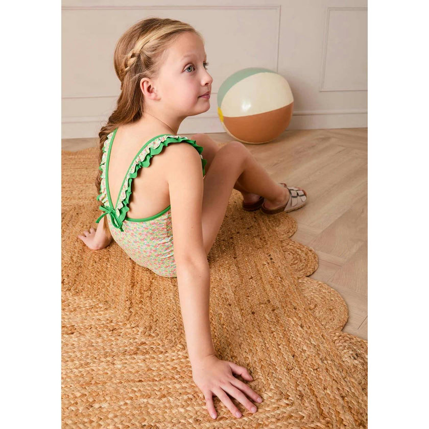 Annie Apple Print Ruffle Detail Swimsuit in Green (12mths- 10yrs)