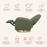 Nami Electronic Recliner & Swivel Glider Recliner With Usb Port in Olive Boucle with Light Wood Base