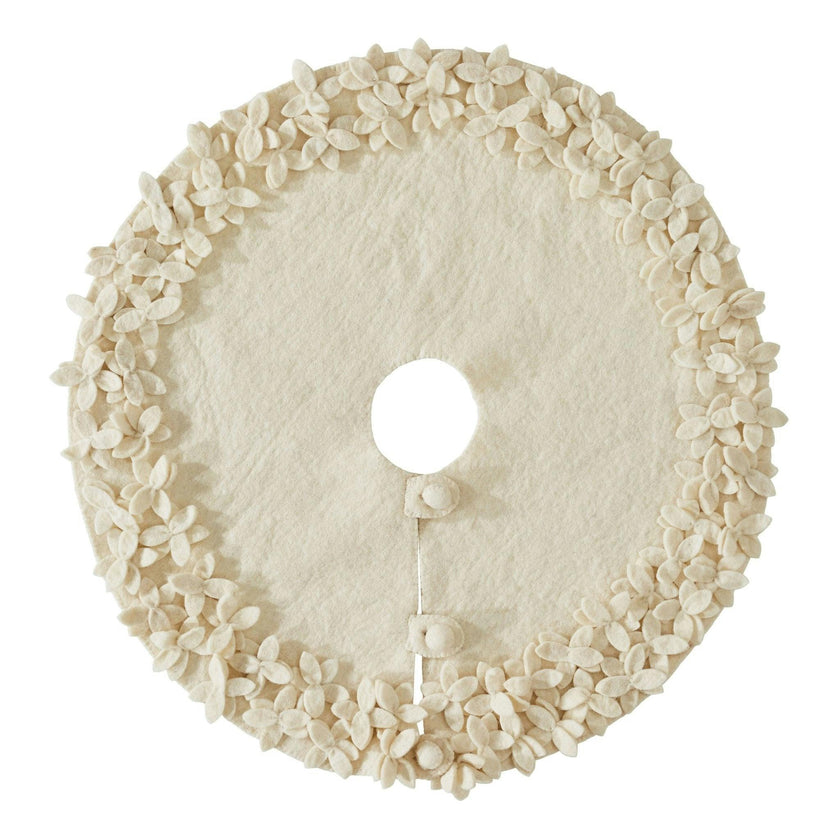 Handmade Felted Wool Overlapping Flowers Border Cream Christmas Tree Skirt 26"/48"/64"/72"
