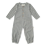 Organic Long Sleeve Button Romper - Charcoal Plaid