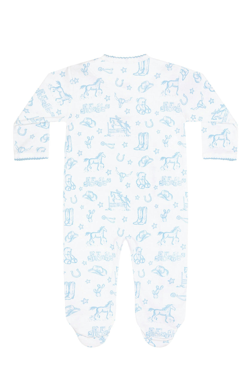 Blue Lone Star Toile Print Crossover Footie
