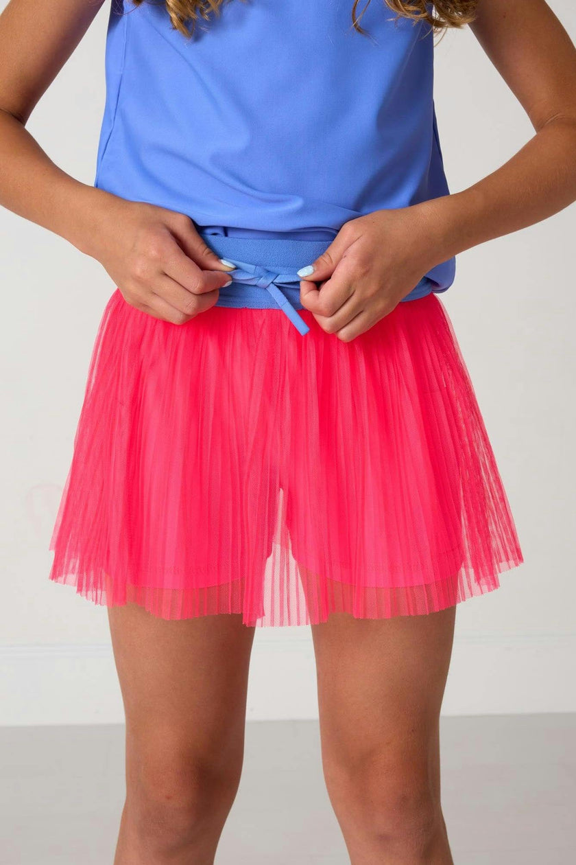 neon pink pleated skort