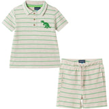 Boys Striped Waffle Polo Set | Oatmeal Dino