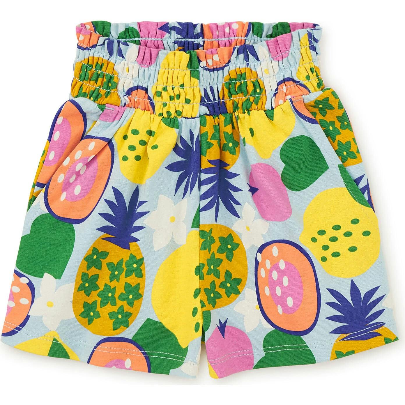 Paperbag Smocked High-Waist Mid-Thigh Shorts, Multi
