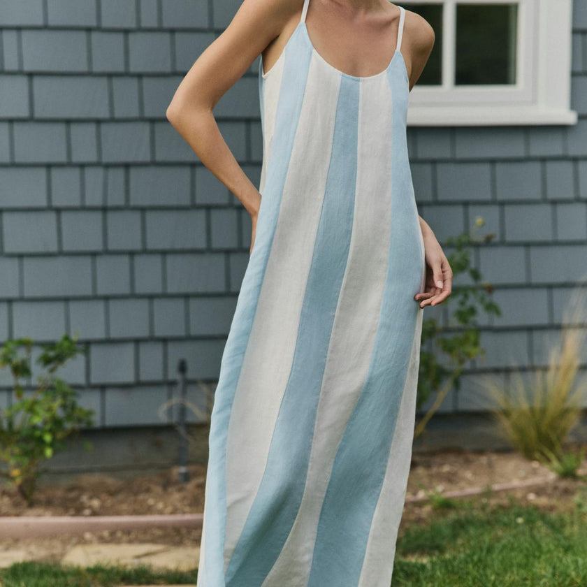 Grace Maxi Dress in White/Blue Stripe