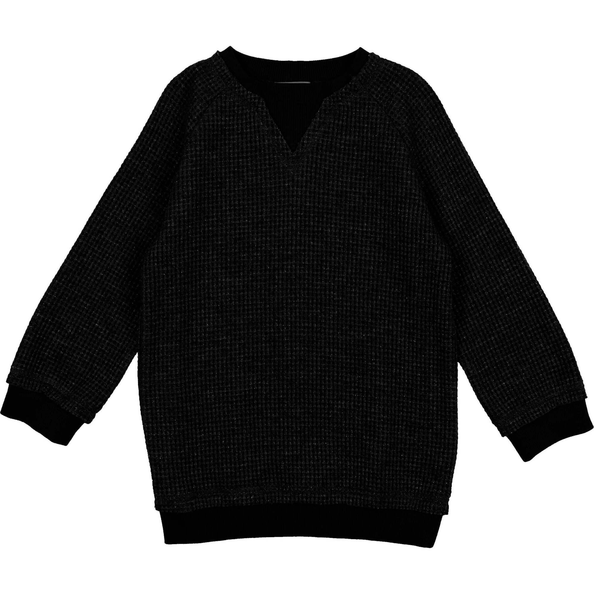 Waffle Knit Sparkle Crew Neck Relaxed Fit Sweater