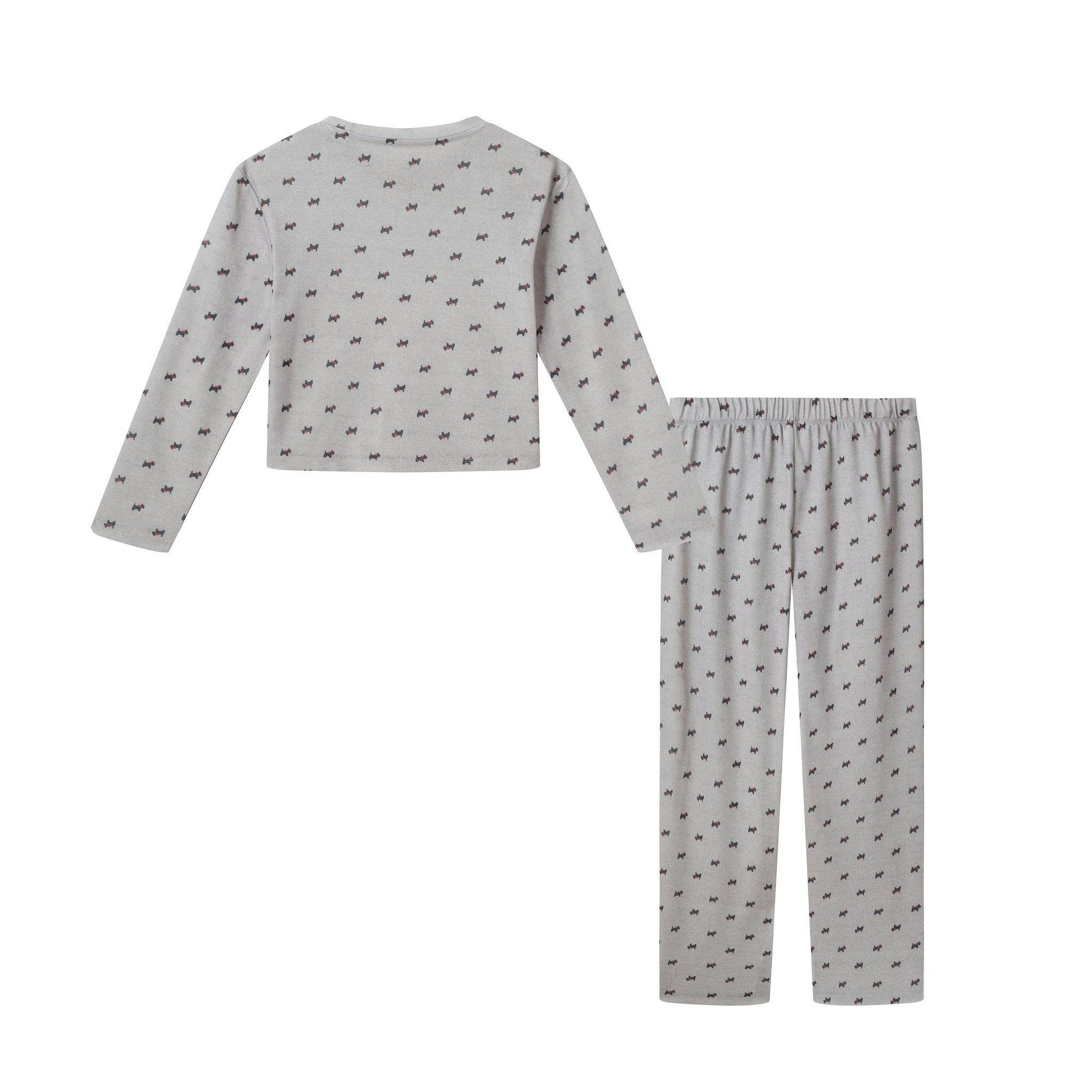 Tween (7-16) Girls Pointelle Pajama Set | Tiny Bows - Grey