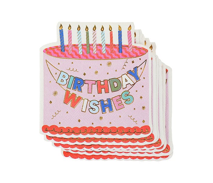 Packed Party Birthday Wishes Die-Cut Birthday Cake Napkins 20ct - Gold Foil Shaped 3-Ply Celebration Napkins for Dessert Tables