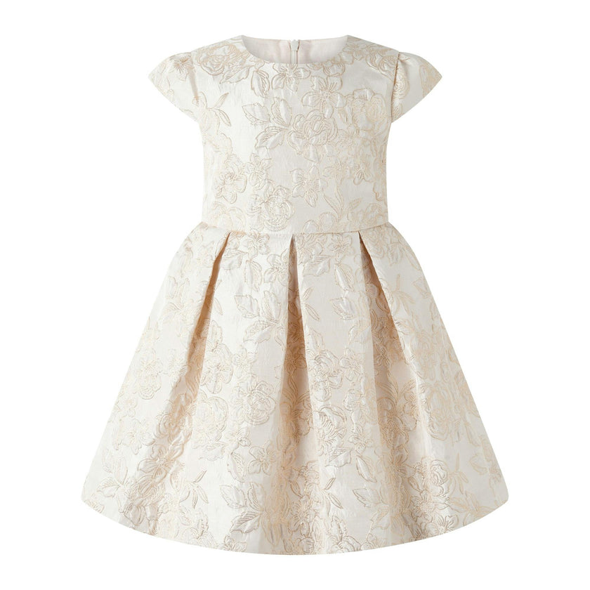 Gold Pleated Damask Party Dress