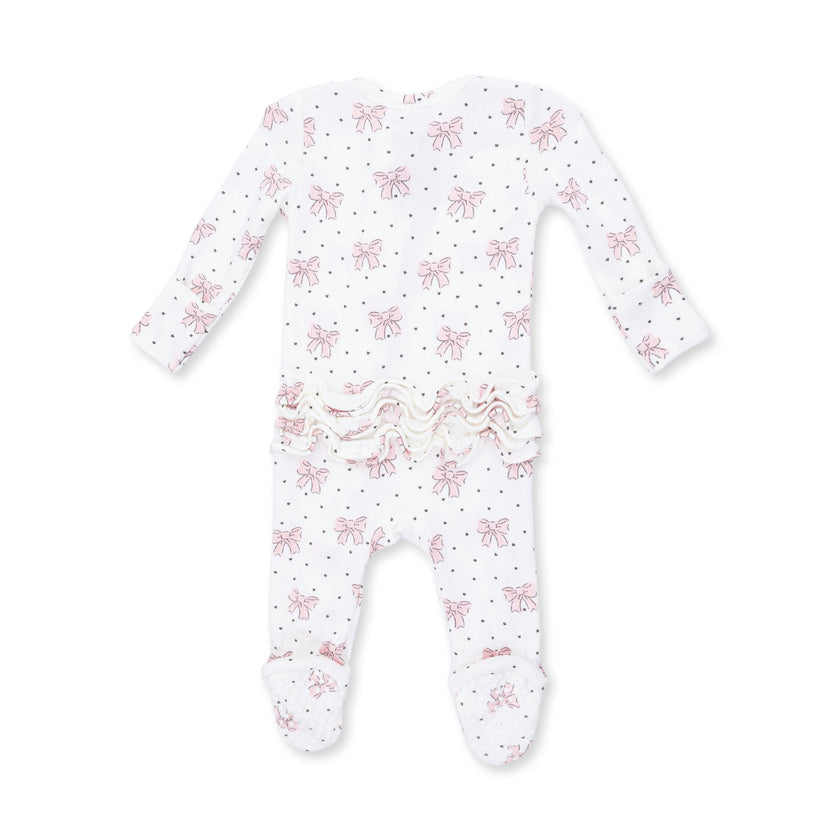 Bows and Hearts - 2 Way Ruffle Back Zipper Footie