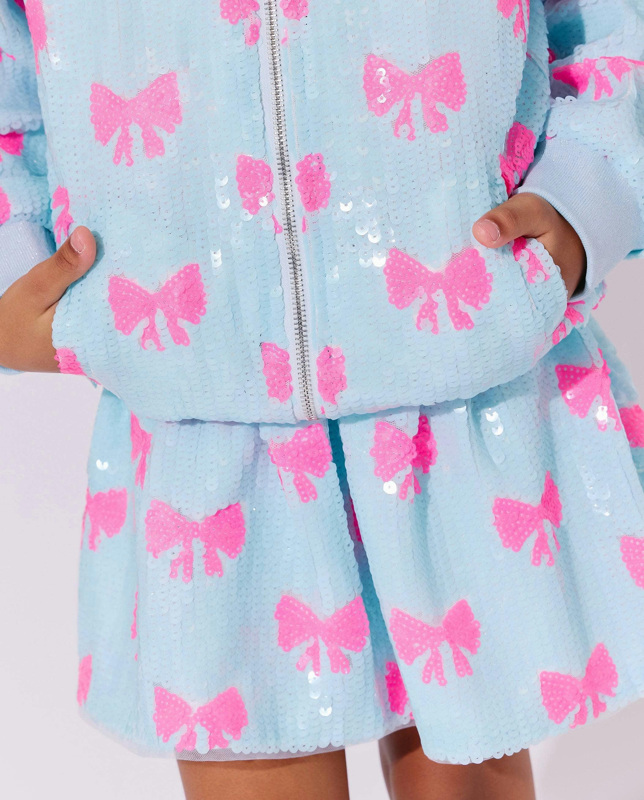 Pretty in Bows Sequin Bomber