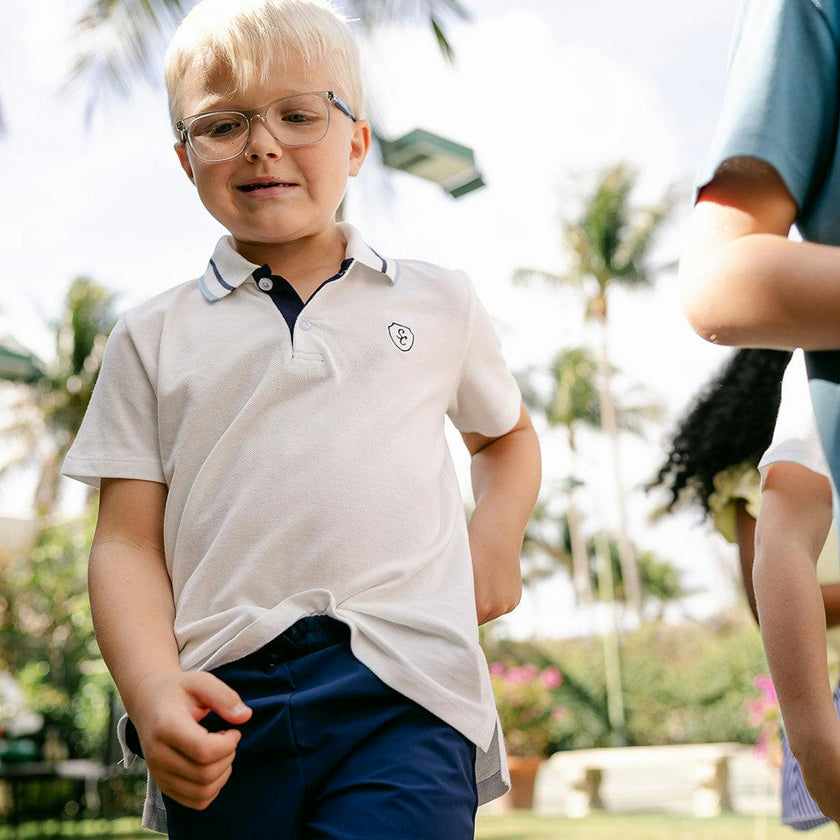 Archie Polo  - Off-White w/Stormy Blue
