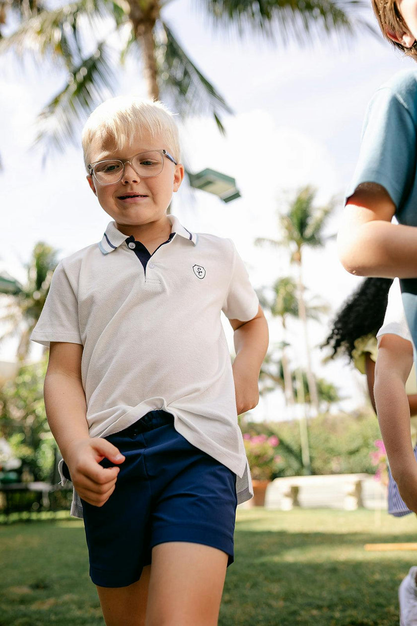Archie Polo  - Off-White w/Stormy Blue