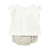 White and Beige Flower Short Set