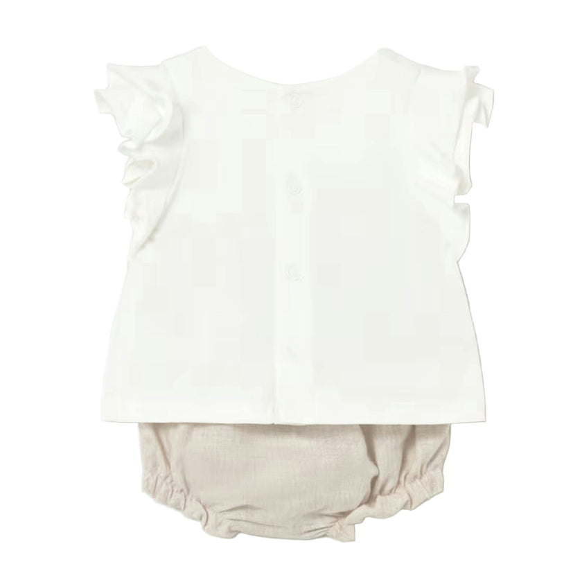 White and Beige Flower Short Set