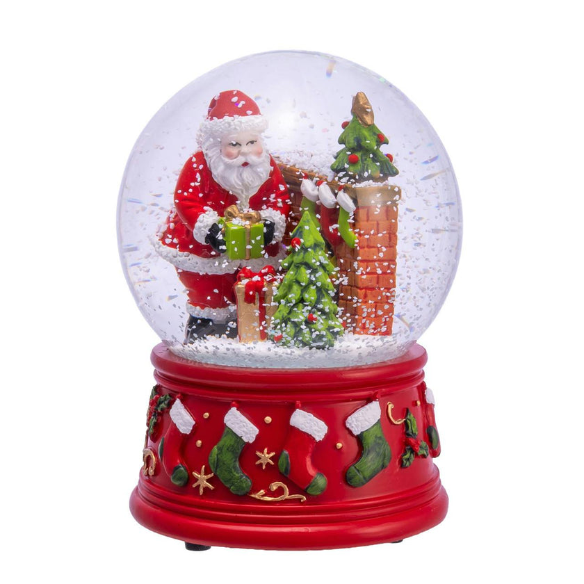 Kurt Adler 100MM Wind-Up Musical Santa With Fireplace Water Globe