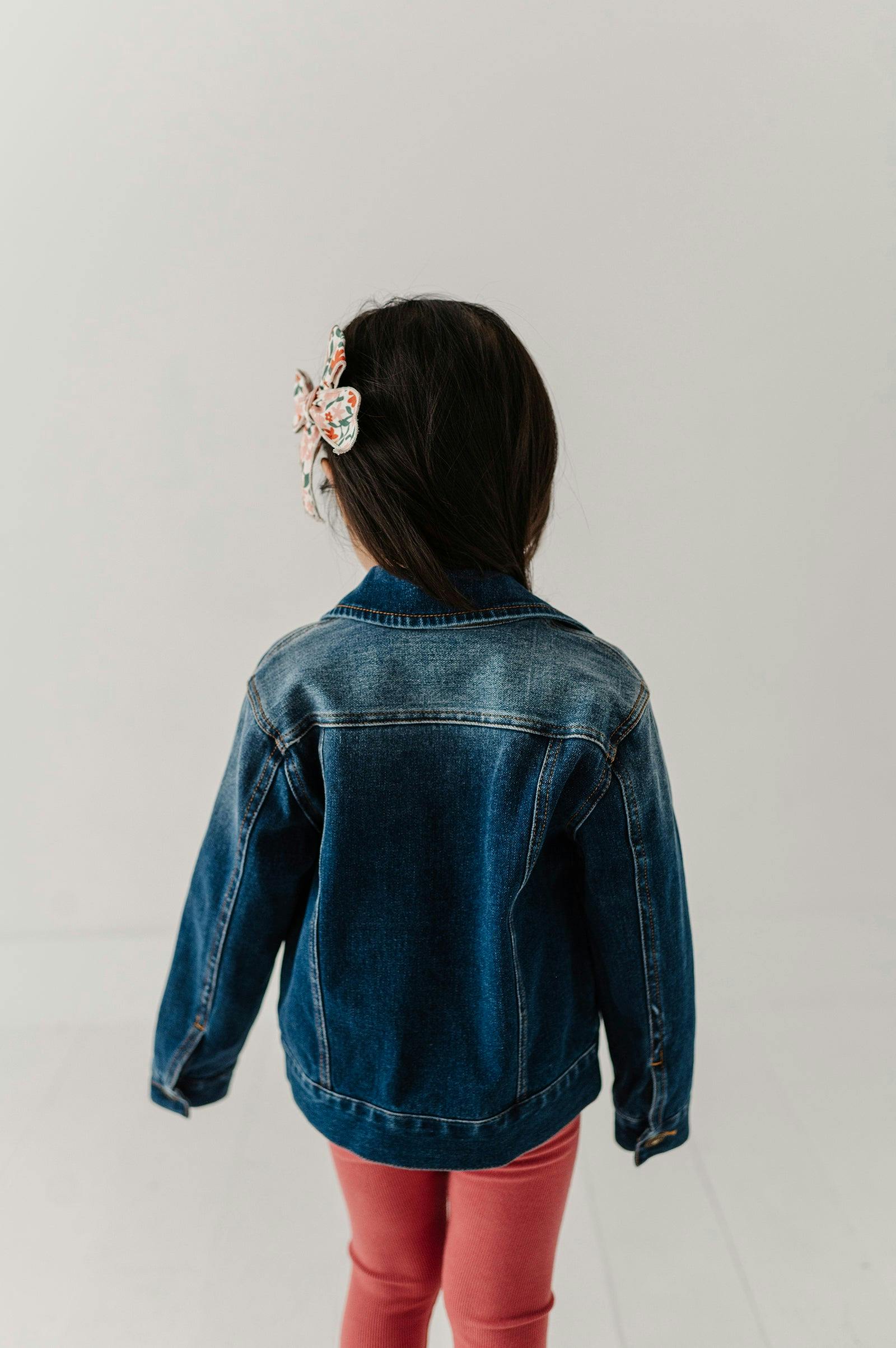 Girls Denim Jacket in Dark Blue Wash