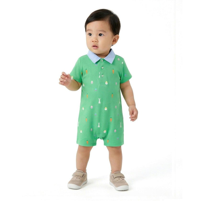 Infant Boys Printed Polo Romper | Bunny & Carrot