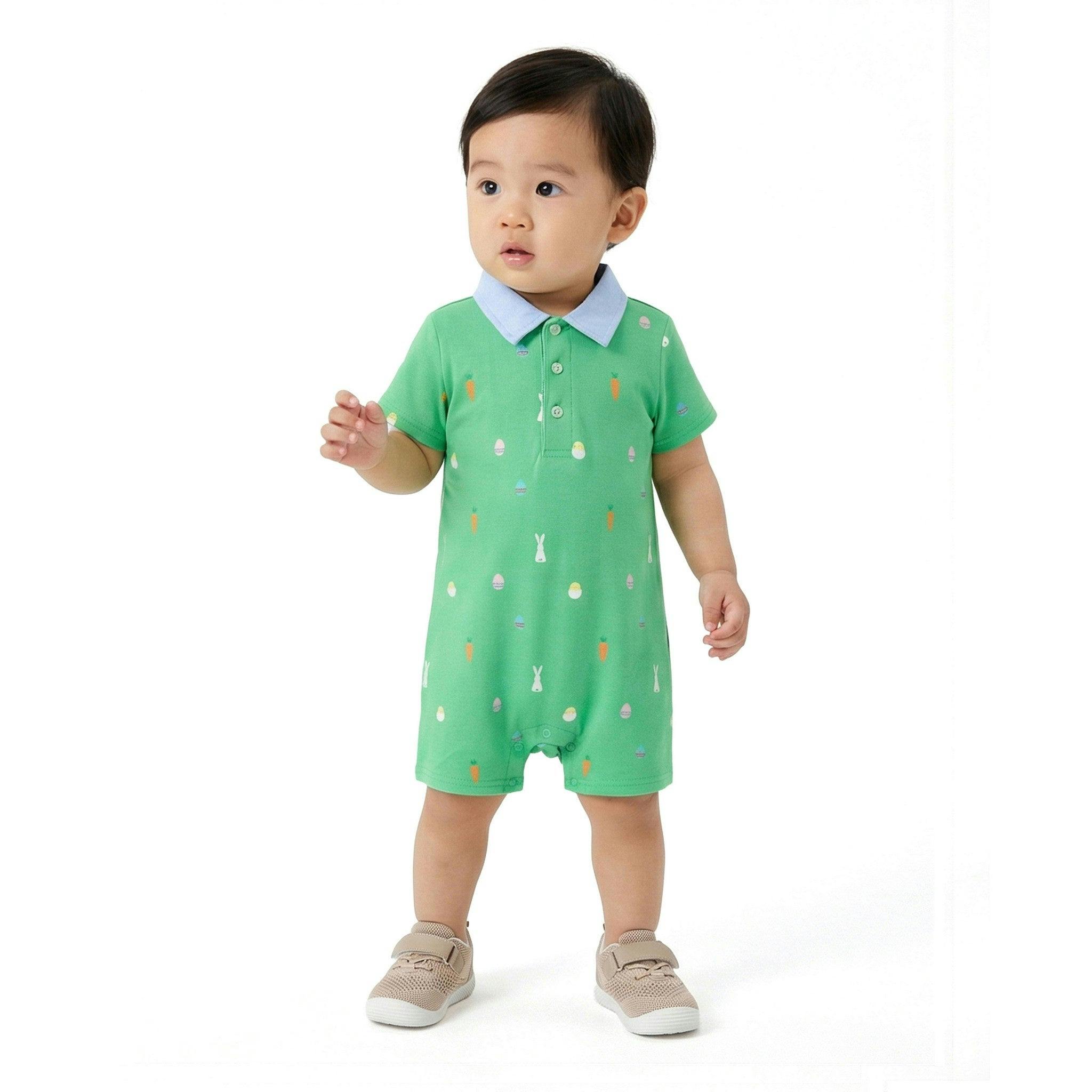 Infant Boys Printed Polo Romper | Bunny & Carrot