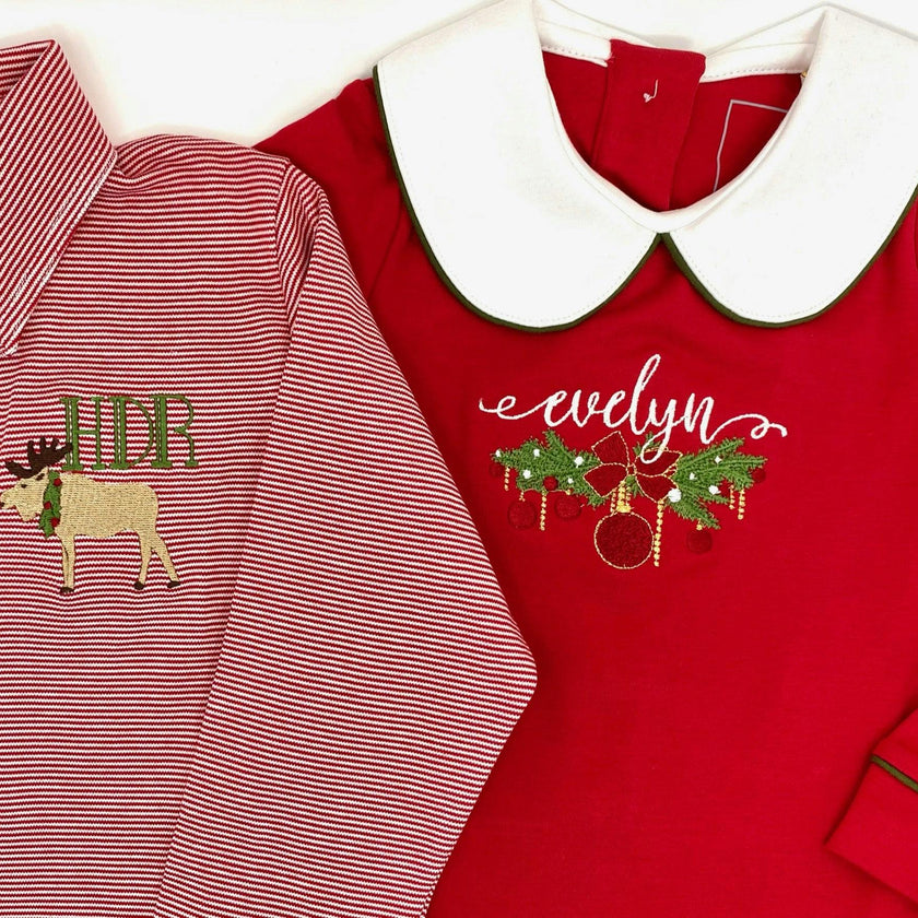 Lillian Girls' Dress Red with Green Piping