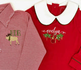 Lillian Girls' Dress Red with Green Piping