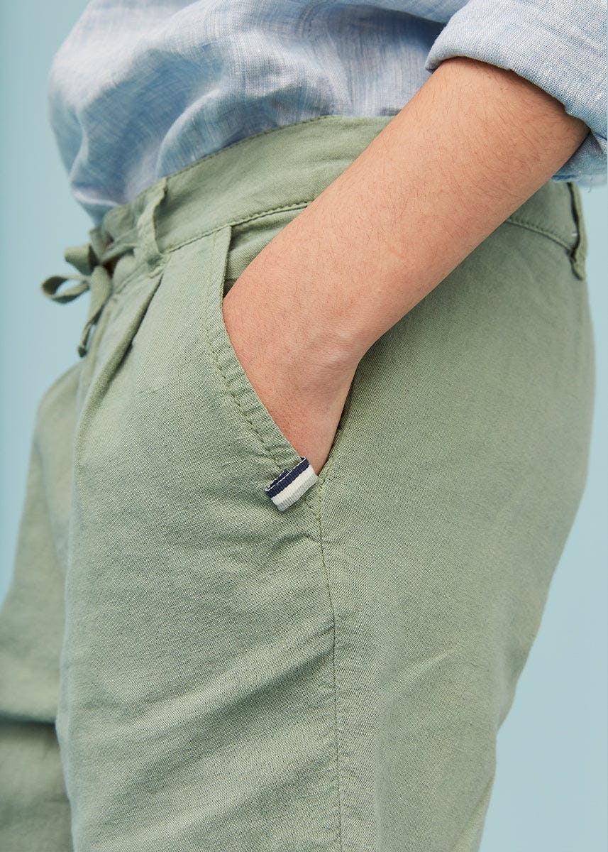 Grey Green Linen Cotton Shorts