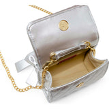 Quilted Pearl Handle Bow Ribbon Handbag
