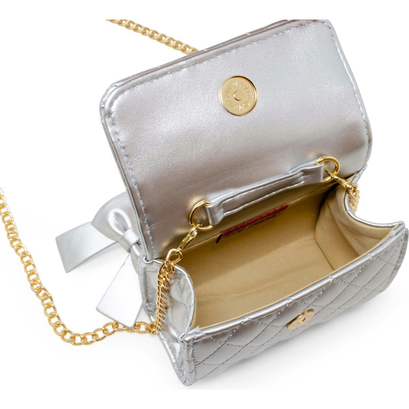 Quilted Pearl Handle Bow Ribbon Handbag