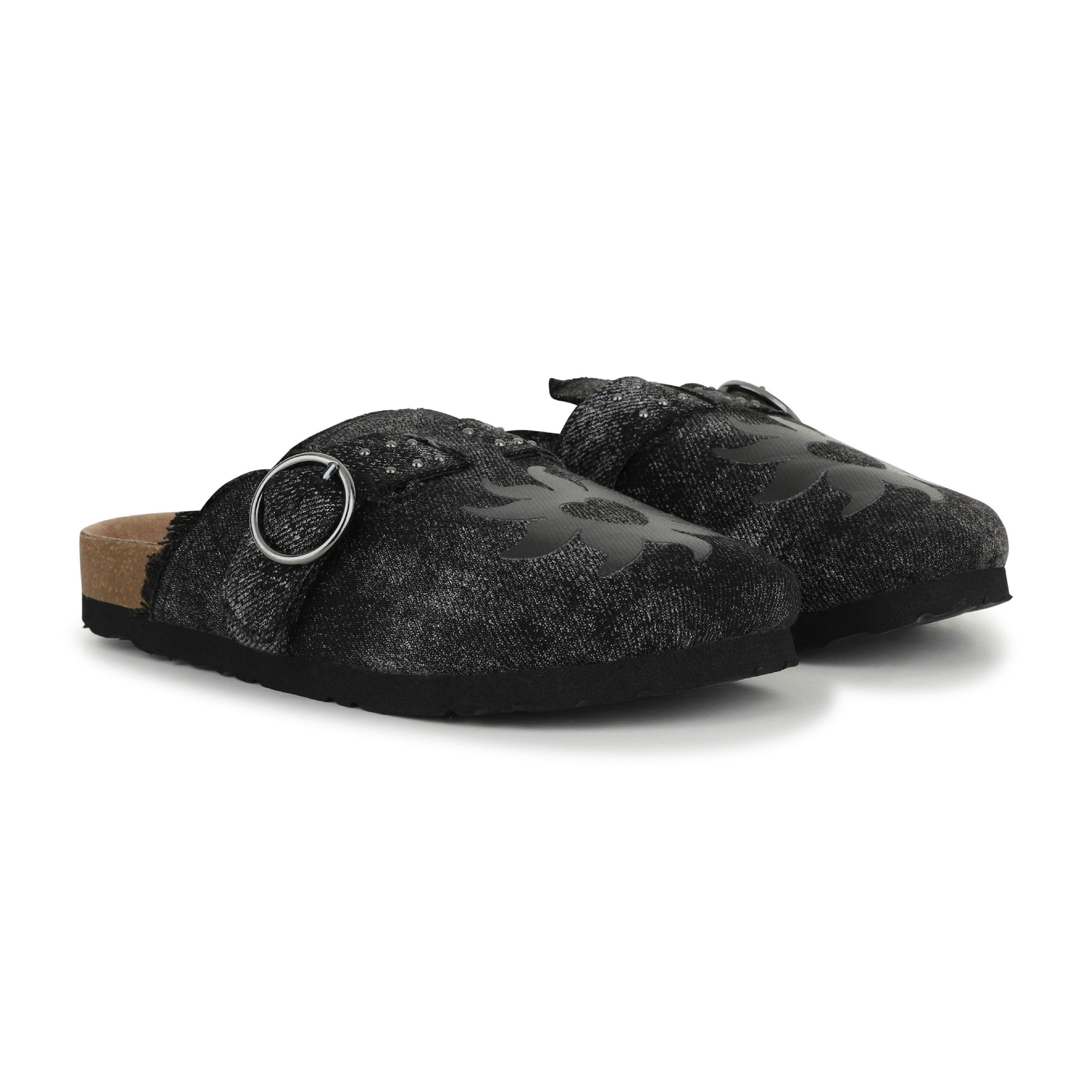 Black Textured Buckle Slip-Ons