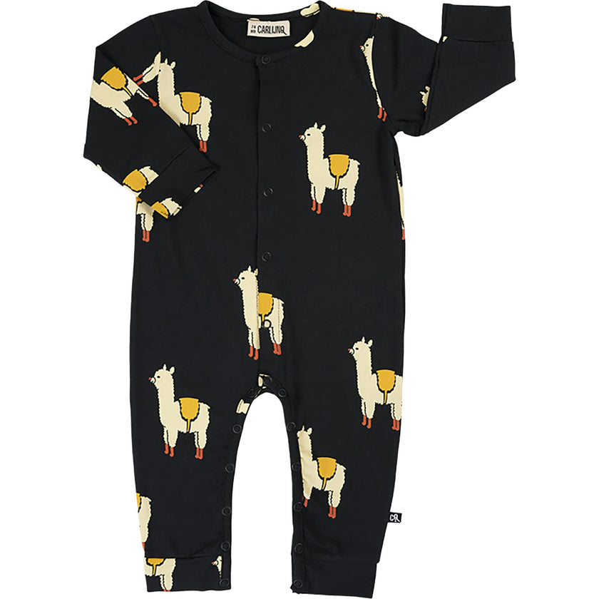 All-over Graphic Print Round Neck Long Sleeve Snap Romper