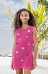 Jada Applique Knit Summer Shift Dress - Fuchsia