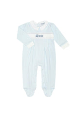 Blue Herringbone Embroidered Footie