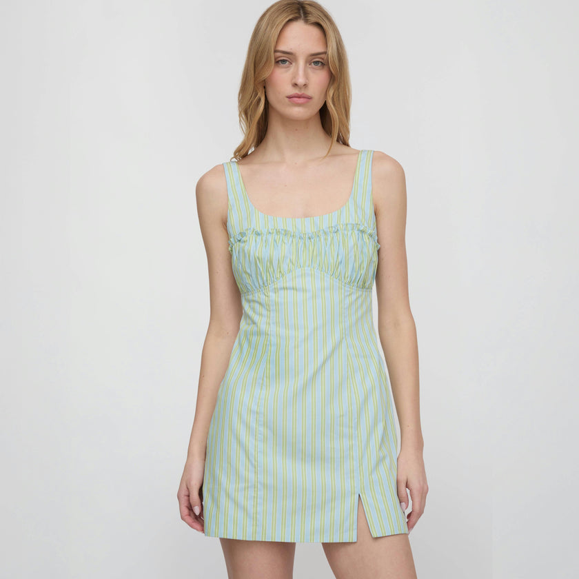 The Eviana Dress - Blue/Green Stripe
