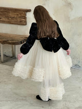 Black Glitter Bow-Back Tulle Gown