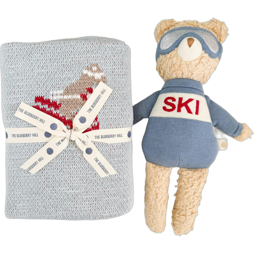 Ski Blanket and Bear Plush Toy Gift Set