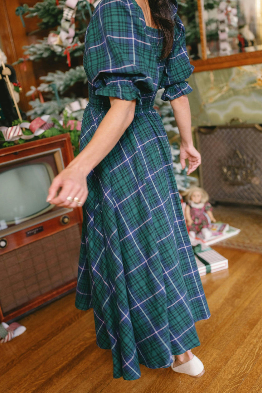 Teagan Dress in Emerald Plaid