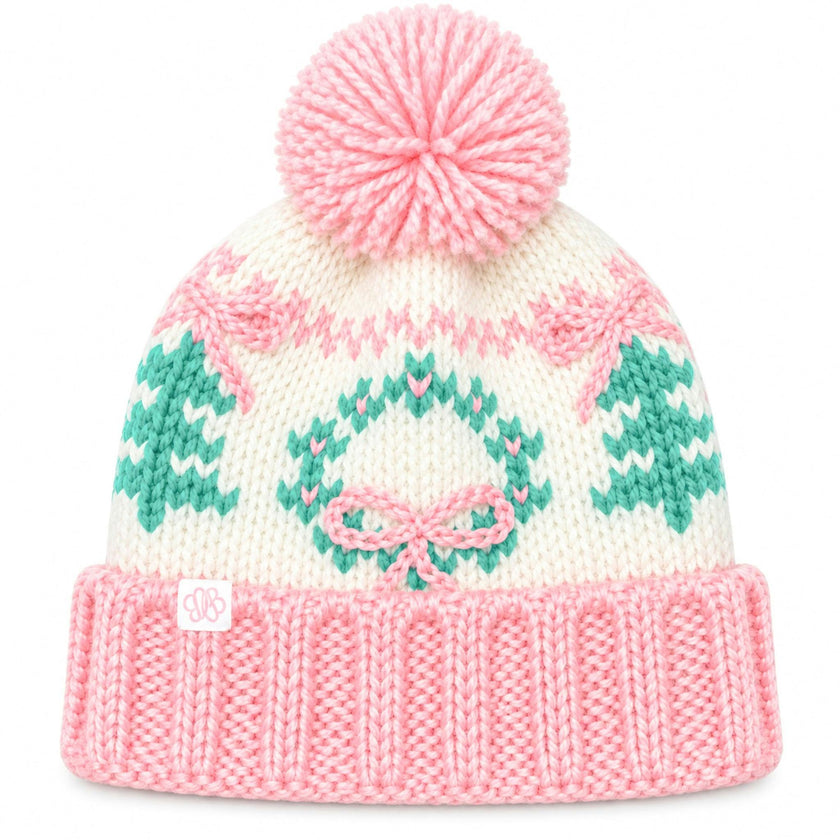 Holiday Bow Wreath Bobble Hat