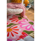 Pink Base Pink Floral Wavy Rug by Jessica Miller