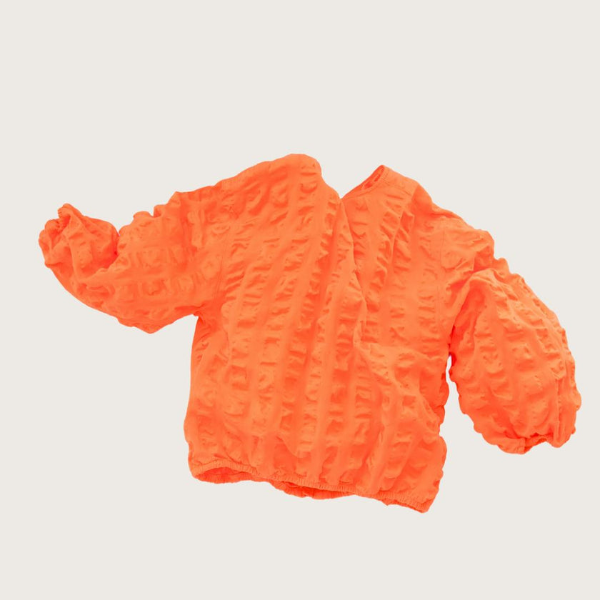 Koko Orange Oversized Seersucker Bomber Jacket